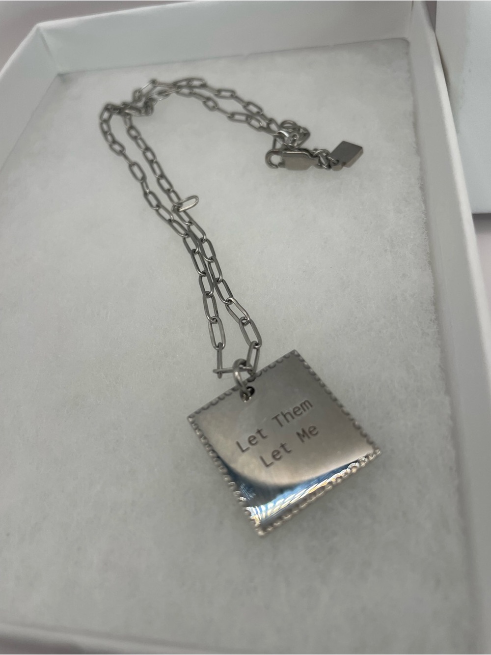 Engraved Silver-Tone Square Pendant Necklace - 'Let Them Let Me'